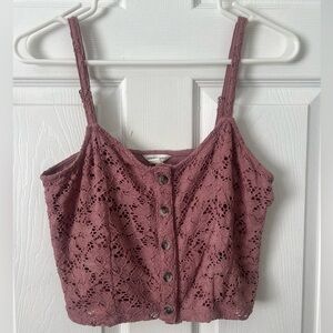 Aeropostale Women’s Cropped Floral Lace Button-Down Tank Top - NWT